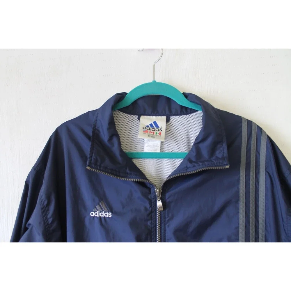 Adidas Jacket Men's L Navy Gray Half Zip Pullover Windbreaker Retro 90s Style